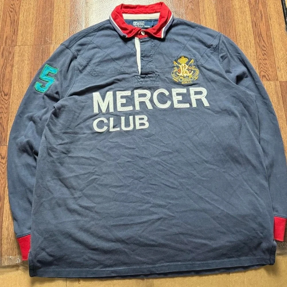 Polo Ralph Lauren Vtg 90's Mercer Club Crest Sleeve Polo Shirt Large
